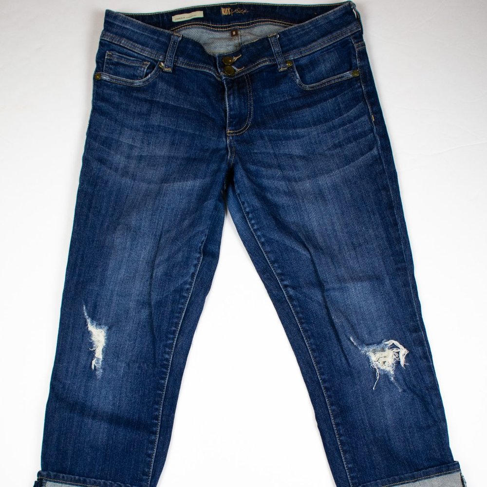 Women's Kut From The Kloth Cameron Straight Leg Jeans Sz 8 Blue Distressed
